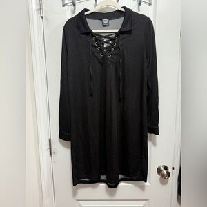 Cal Style Shirt Dress Women’s L Black Lace Up Long Sleeve‎ Neutral Classic NWT
